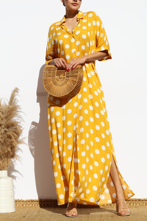 DD7869, POLKA DOT BUTTON DOWN SHIRT DRESS