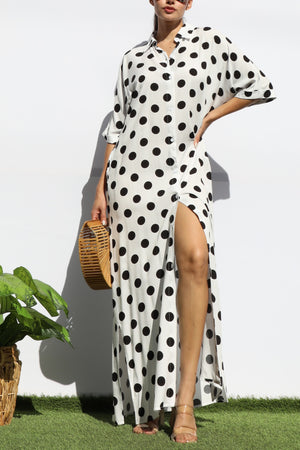 DD7869, POLKA DOT BUTTON DOWN SHIRT DRESS