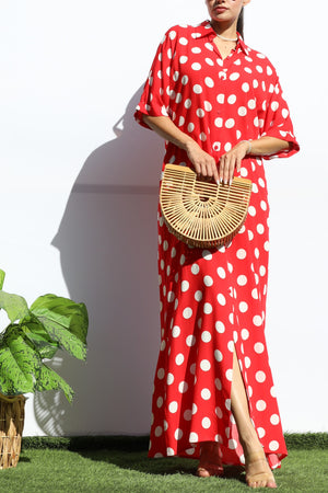 DD7869, POLKA DOT BUTTON DOWN SHIRT DRESS