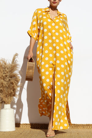 DD7869, POLKA DOT BUTTON DOWN SHIRT DRESS