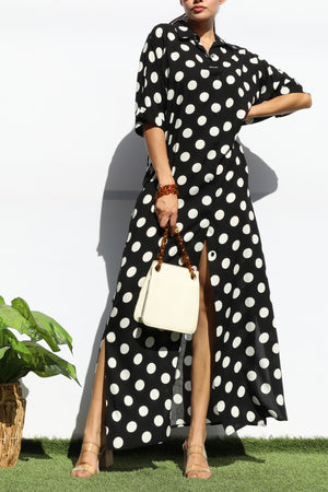 DD7869, POLKA DOT BUTTON DOWN SHIRT DRESS