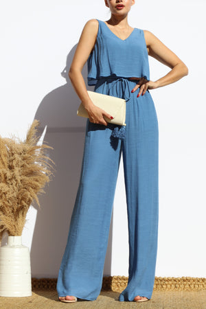 DD7960, V NECK SLEEVELESS JUMPSUIT