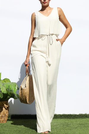 DD7960, V NECK SLEEVELESS JUMPSUIT