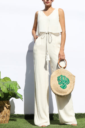 DD7960, V NECK SLEEVELESS JUMPSUIT