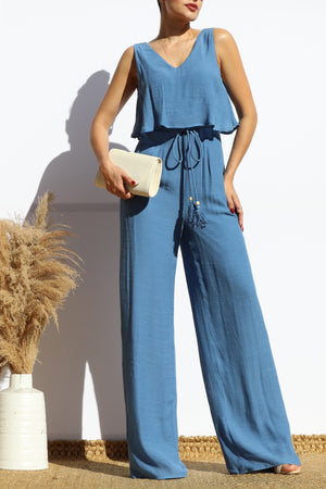 DD7960, V NECK SLEEVELESS JUMPSUIT