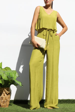 DD7960, V NECK SLEEVELESS JUMPSUIT