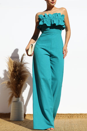 DD8153, RUFFLED TUBE COTTON JUMPSUIT