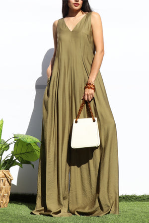 DD8119, V NECK LOOSE FIT JUMPSUIT