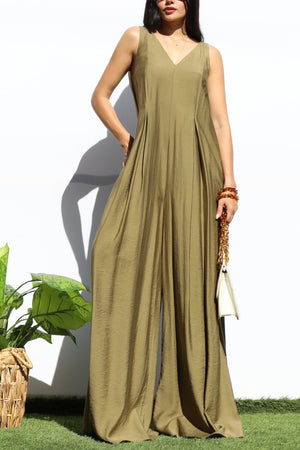 DD8119, V NECK LOOSE FIT JUMPSUIT