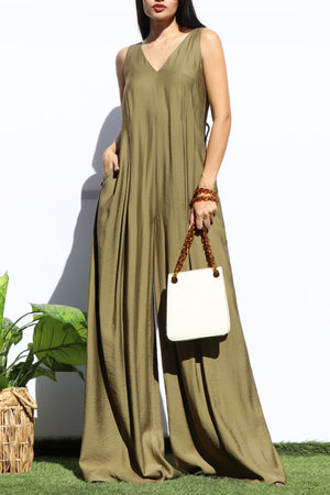 DD8119, V NECK LOOSE FIT JUMPSUIT