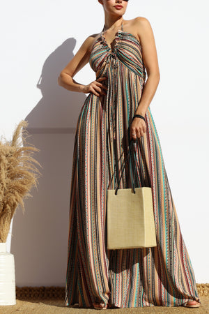 DD7866, PRINTED V NECK MAXI DRESS