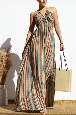 DD7866, PRINTED V NECK MAXI DRESS