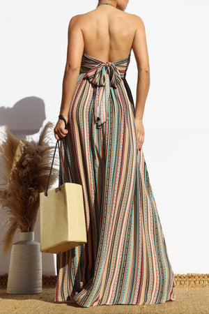 DD7866, PRINTED V NECK MAXI DRESS