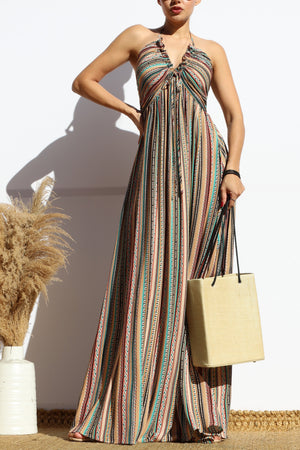 DD7866, PRINTED V NECK MAXI DRESS
