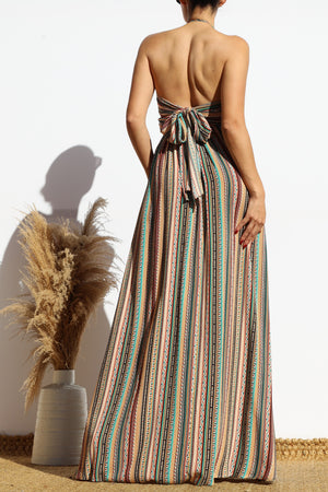 DD7866, PRINTED V NECK MAXI DRESS