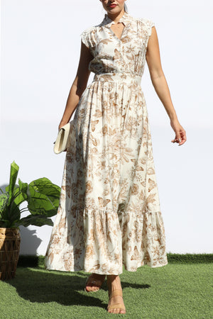 DD8017, PRINTED BUTTON DOWN MIDI DRESS