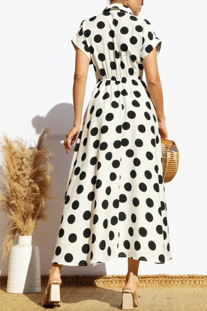 DD7881, POLKA DOT BUTTON DOWN MIDI DRESS