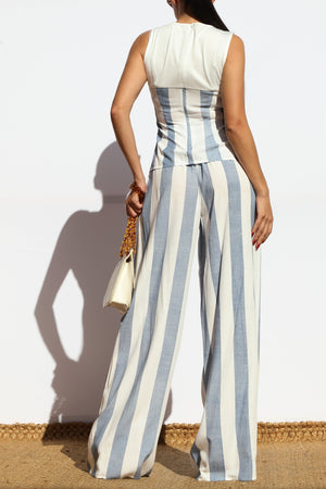 DD7896, STRIPED BUTTON DOWN TOP AND PANT SET