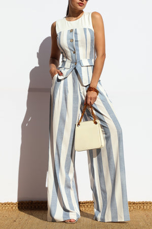 DD7896, STRIPED BUTTON DOWN TOP AND PANT SET