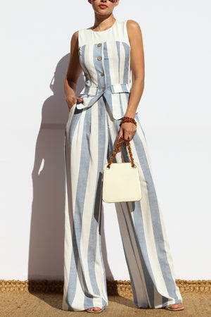 DD7896, STRIPED BUTTON DOWN TOP AND PANT SET