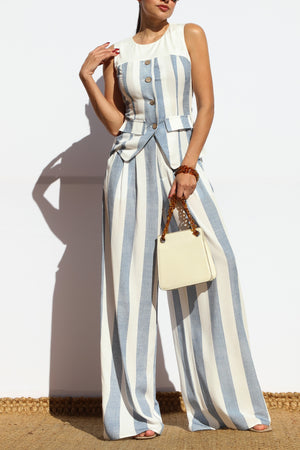 DD7896, STRIPED BUTTON DOWN TOP AND PANT SET