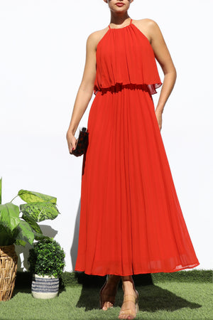 DD7021, PLEATED WOVEN MIDI DRESS