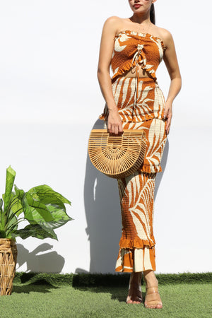 DD8178, PRINTED SMOCKED MIDI DRESS