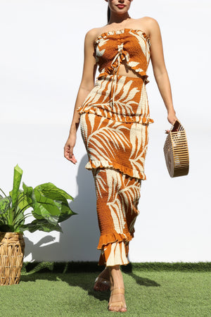 DD8178, PRINTED SMOCKED MIDI DRESS