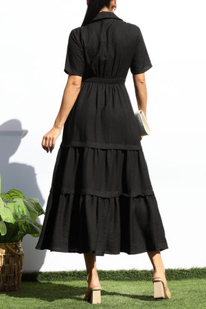 DD8014, POCKET BUTTON DOWN LINEN MIDI DRESS
