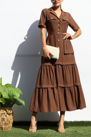 DD8014, POCKET BUTTON DOWN LINEN MIDI DRESS