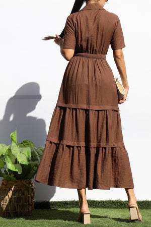 DD8014, POCKET BUTTON DOWN LINEN MIDI DRESS