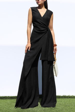 DD7984, LOOSE FIT WRAP FLARE-LEG JUMPSUIT