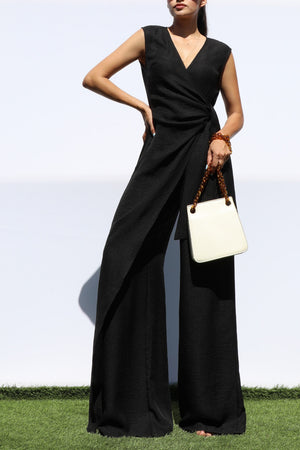 DD7984, LOOSE FIT WRAP FLARE-LEG JUMPSUIT