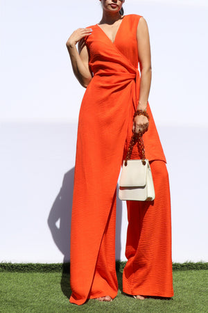 DD7984, LOOSE FIT WRAP FLARE-LEG JUMPSUIT