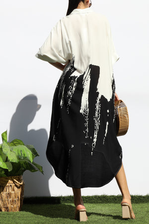 DD8115, PRINTED BUTTON DOWN SHIRT MIDI DRESS