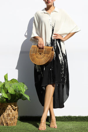 DD8115, PRINTED BUTTON DOWN SHIRT MIDI DRESS