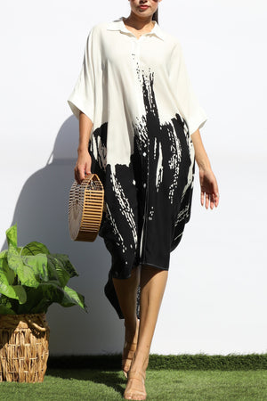 DD8115, PRINTED BUTTON DOWN SHIRT MIDI DRESS