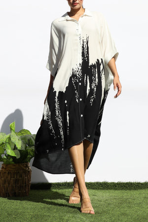 DD8115, PRINTED BUTTON DOWN SHIRT MIDI DRESS