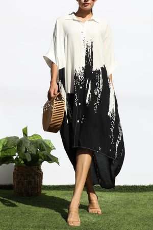 DD8115, PRINTED BUTTON DOWN SHIRT MIDI DRESS