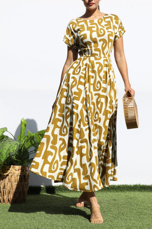 DD7939, PRINTED LOOSE FIT MIDI DRESS