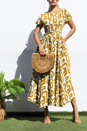 DD7939, PRINTED LOOSE FIT MIDI DRESS