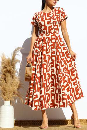 DD7939, PRINTED LOOSE FIT MIDI DRESS