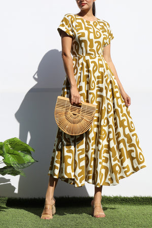 DD7939, PRINTED LOOSE FIT MIDI DRESS