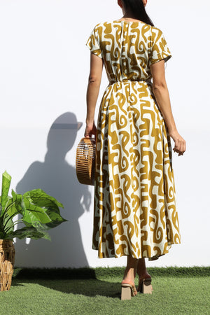 DD7939, PRINTED LOOSE FIT MIDI DRESS