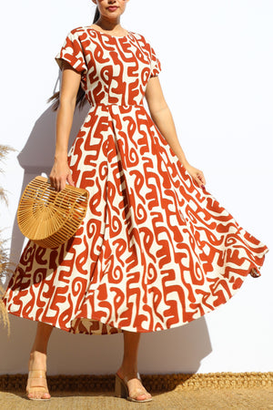 DD7939, PRINTED LOOSE FIT MIDI DRESS