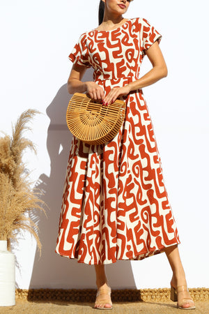 DD7939, PRINTED LOOSE FIT MIDI DRESS