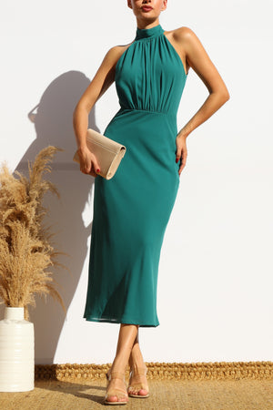 DD7963, MOCK NECK CHIFFON MIDI DRESS