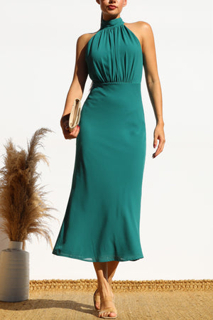 DD7963, MOCK NECK CHIFFON MIDI DRESS