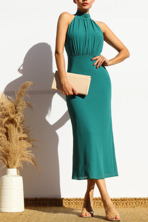 DD7963, MOCK NECK CHIFFON MIDI DRESS