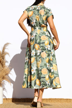 DD8108, PRINTED BUTTON DOWN MIDI DRESS
